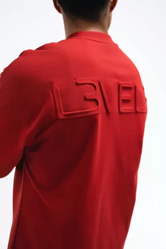 L3VEL3 - Oversized T-Shirt Back Logo - Oversized Póló, Hátsó Logóval (Piros, L)