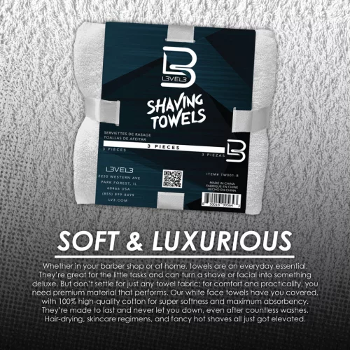 L3VEL3 - Shaving Towels 71x36 cm - 3 Darabos Prémium Törölköző Szett (Fehér)