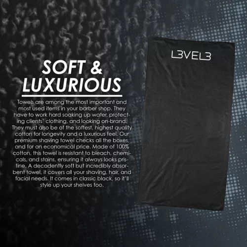L3VEL3 - Professional Shaving Towel 71x36 cm - Prémium Törölköző (Fekete)