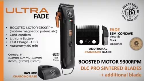 GAMA Professional - GBS - Ultra Fade Hair Clipper - Vezeték Nélküli Hajvágógép (9300 fordulat/perc)