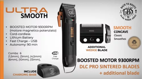 GAMA Professional - GBS - Ultra Smooth Hair Clipper - Vezeték Nélküli Hajvágógép (9300 fordulat/perc)