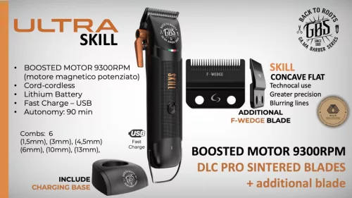 GAMA Professional - GBS - Ultra Skill Hair Clipper - Vezeték Nélküli Hajvágógép (9300 fordulat/perc)