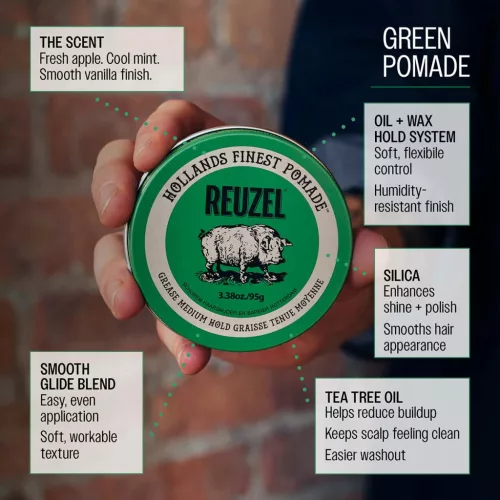 Reuzel - Green Pomade Grease - Közepes Tartású Olajbázisú Pomádé 95g