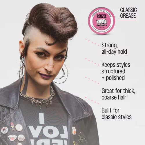 Reuzel - Pink Pomade Grease - Extra Erős Tartású Olajbázisú Pomádé 95g