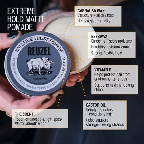 Reuzel - Extreme Hold Matte Pomade - Extra Erős Tartású Matt Pomádé 95g